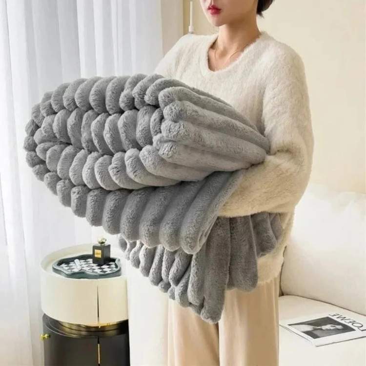 CloudStripe Faux Fur Weighted Blanket