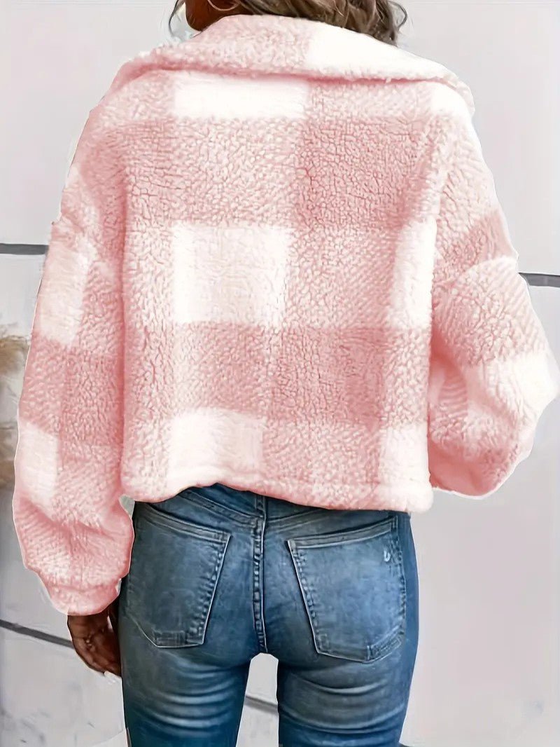 Cozy Plaid Button - Front Teddy Jacket - Women's Winter Jacket - Wild Eye Vision