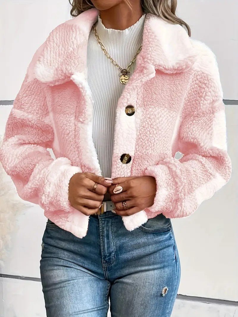 Cozy Plaid Button - Front Teddy Jacket - Women's Winter Jacket - Wild Eye Vision