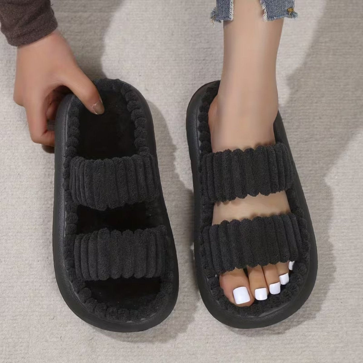 Double Straps Plush Slippers for Women - Slippers - Wild Eye Vision