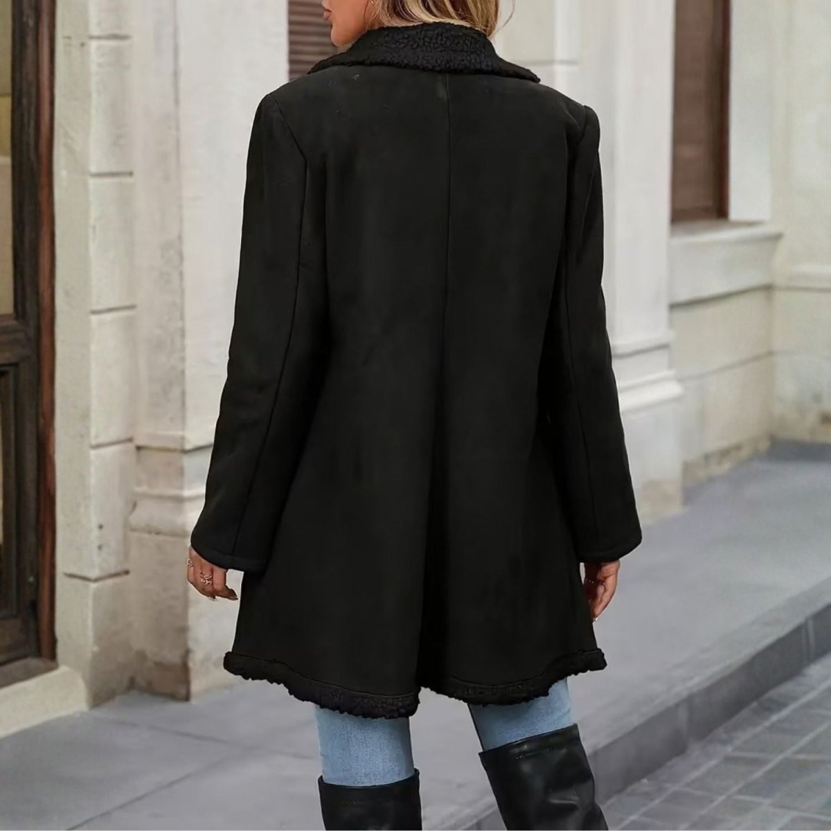 Faux Shearling Lapel Coat - Women Coat - Wild Eye Vision