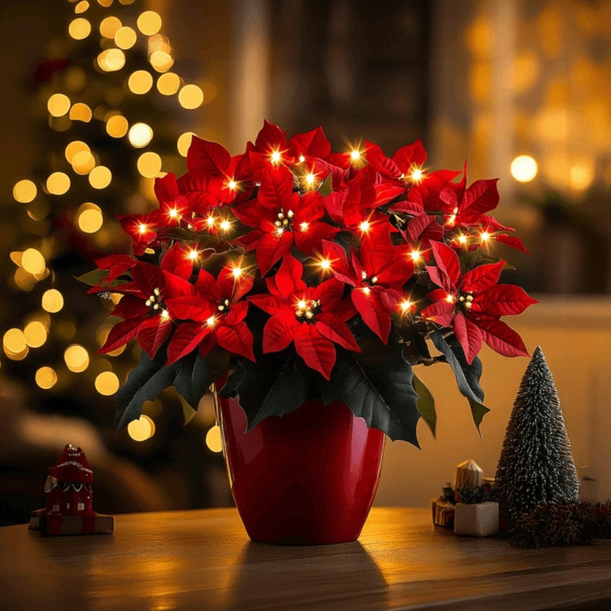 Glowing Poinsettia Table Decor - Table Lamp - Wild Eye Vision