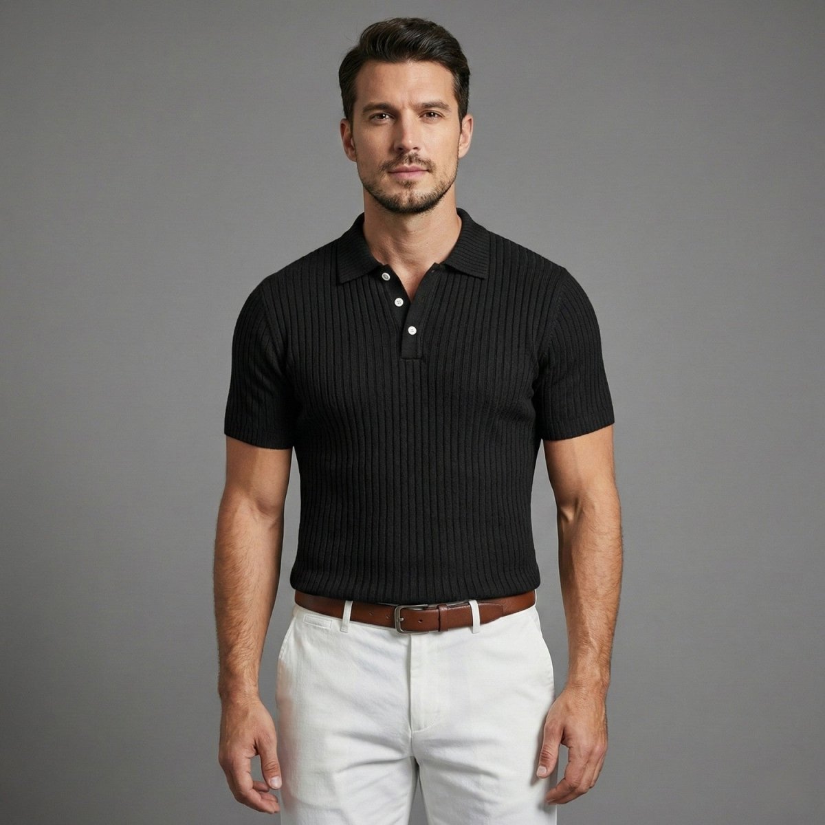 Men's Ribbed Knit Summer Polo Shirt - Polo Shirts - Wild Eye Vision