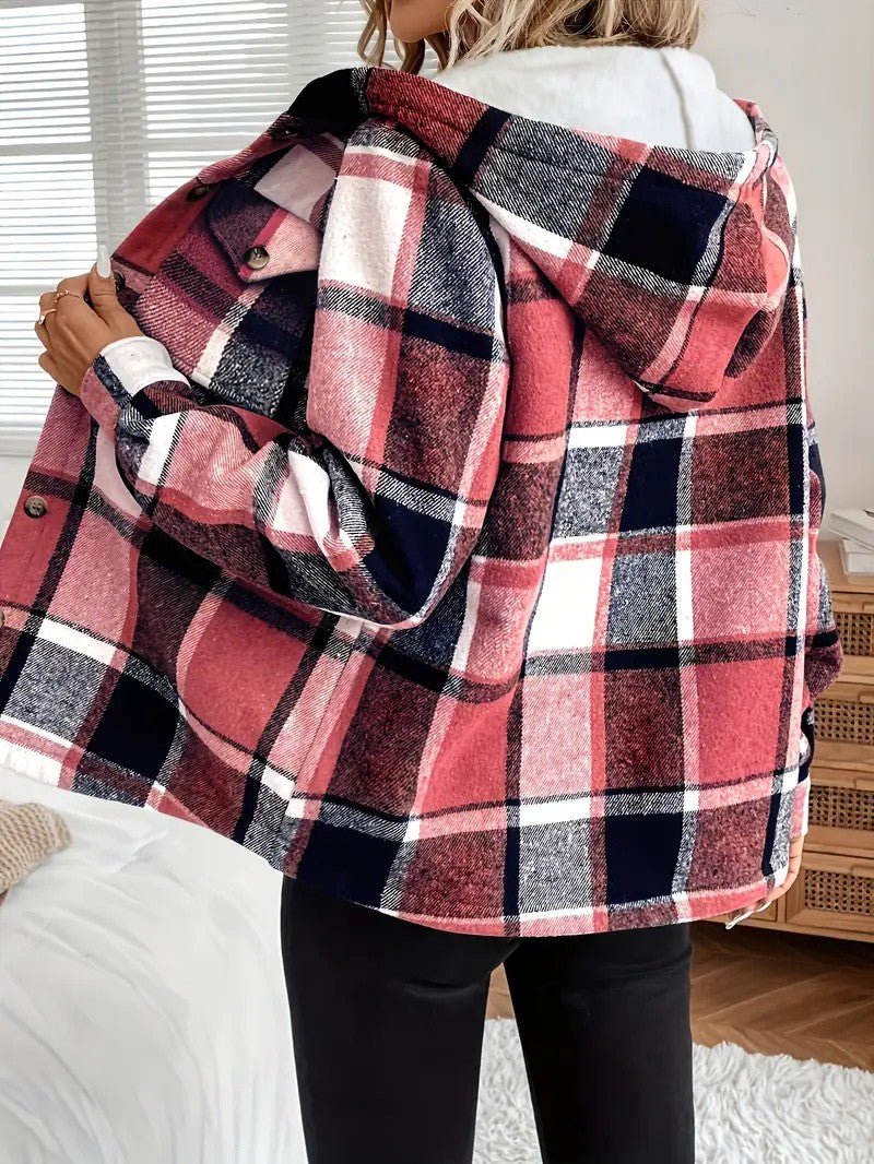Plaid Hooded Fleece - Lined Shirt Jacket - Women's Winter Jacket - Wild Eye Vision