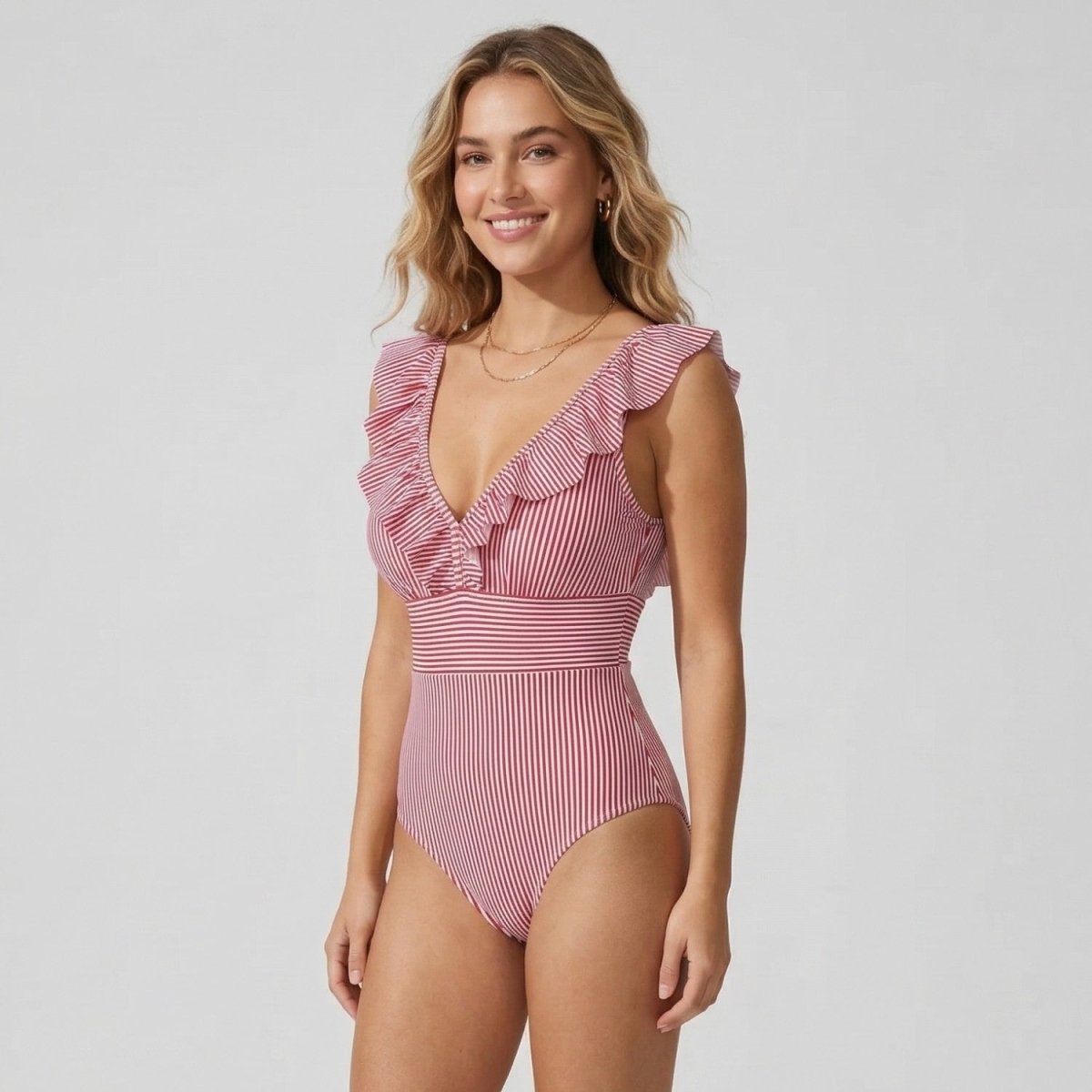 Ruffle Trim Striped Swimsuit - Wild Eye Vision