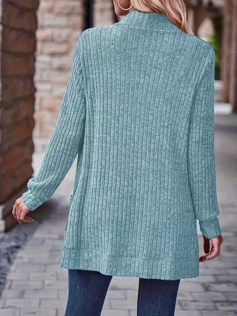 Women's Ribbed Knit Cardigan with Pockets - Women Knit Cardigan - Wild Eye Vision
