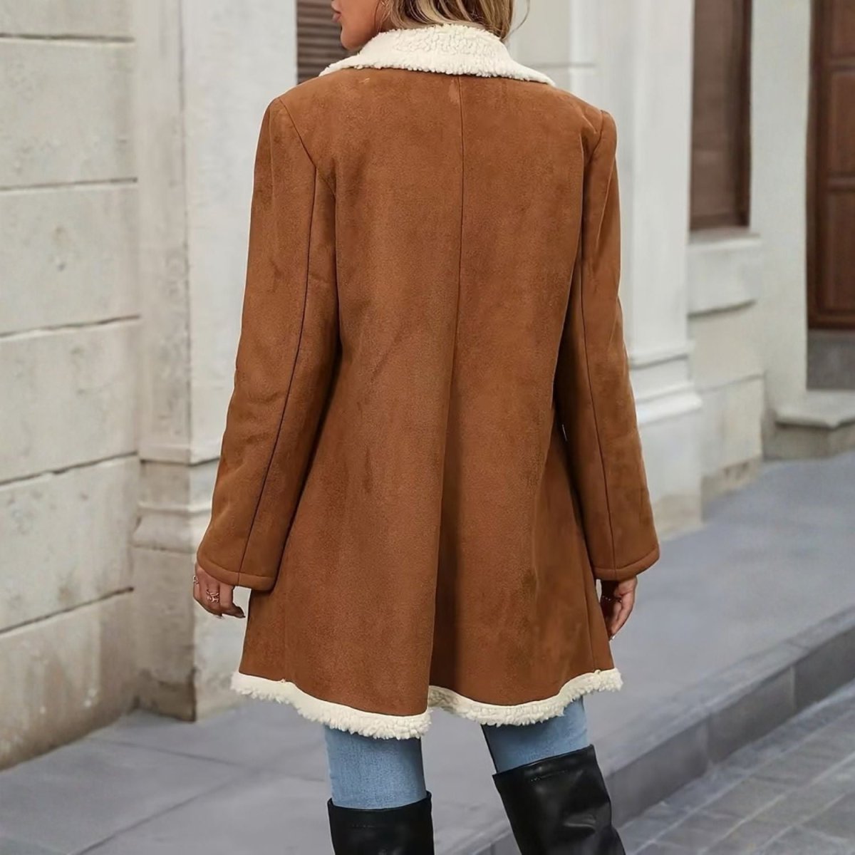 Faux Shearling Lapel Coat - Women Coat - Wild Eye Vision