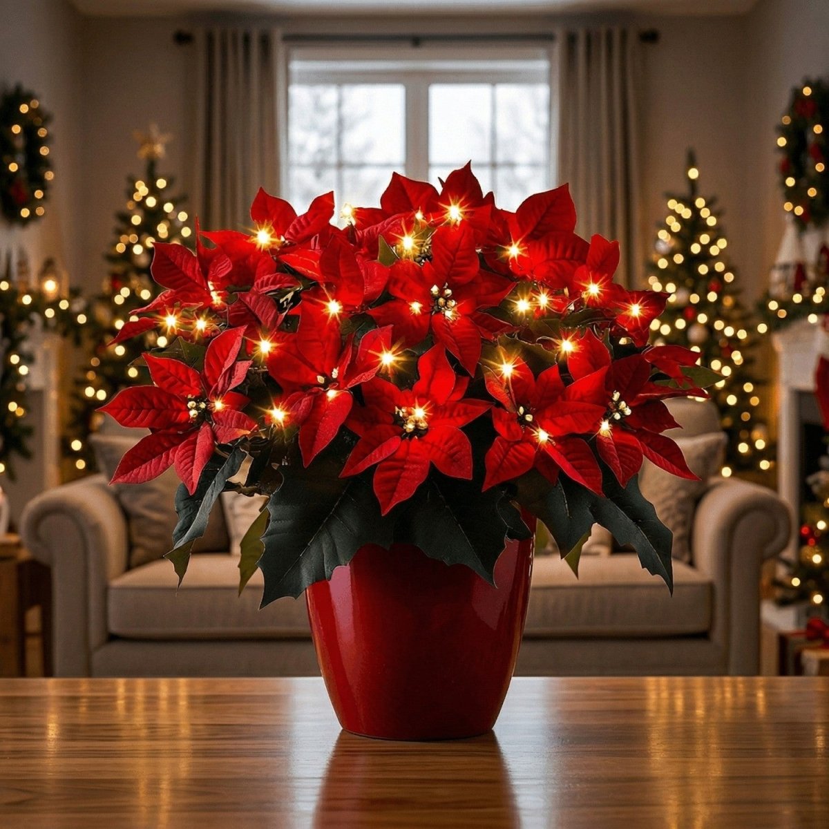 Glowing Poinsettia Table Decor - Table Lamp - Wild Eye Vision