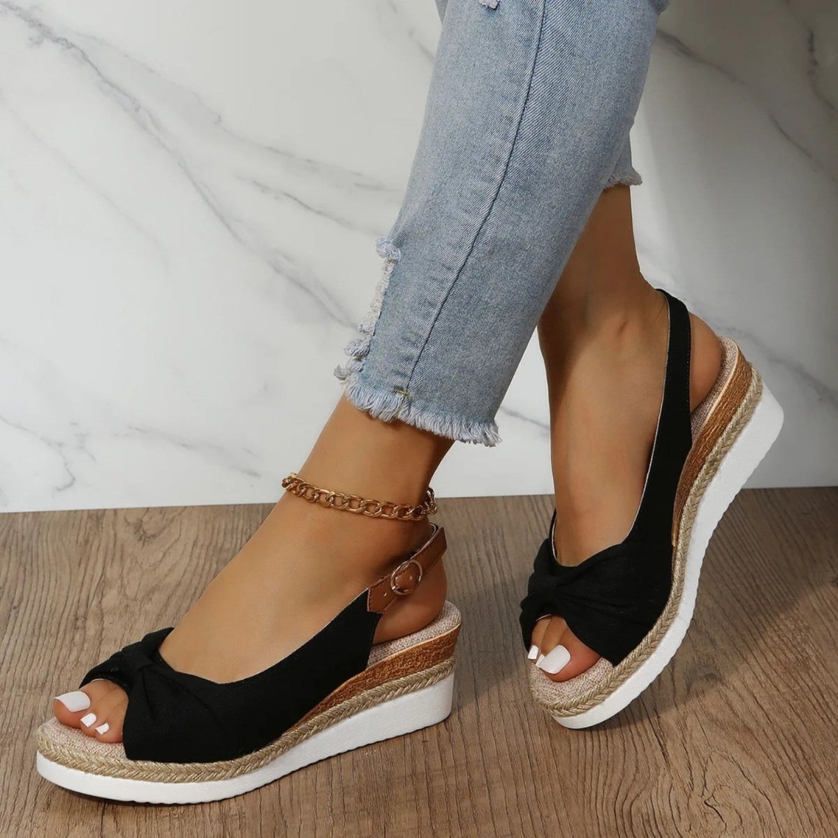 Peep Toe Comfort Wedge Sandals - Orthopedic Sandals - Wild Eye Vision