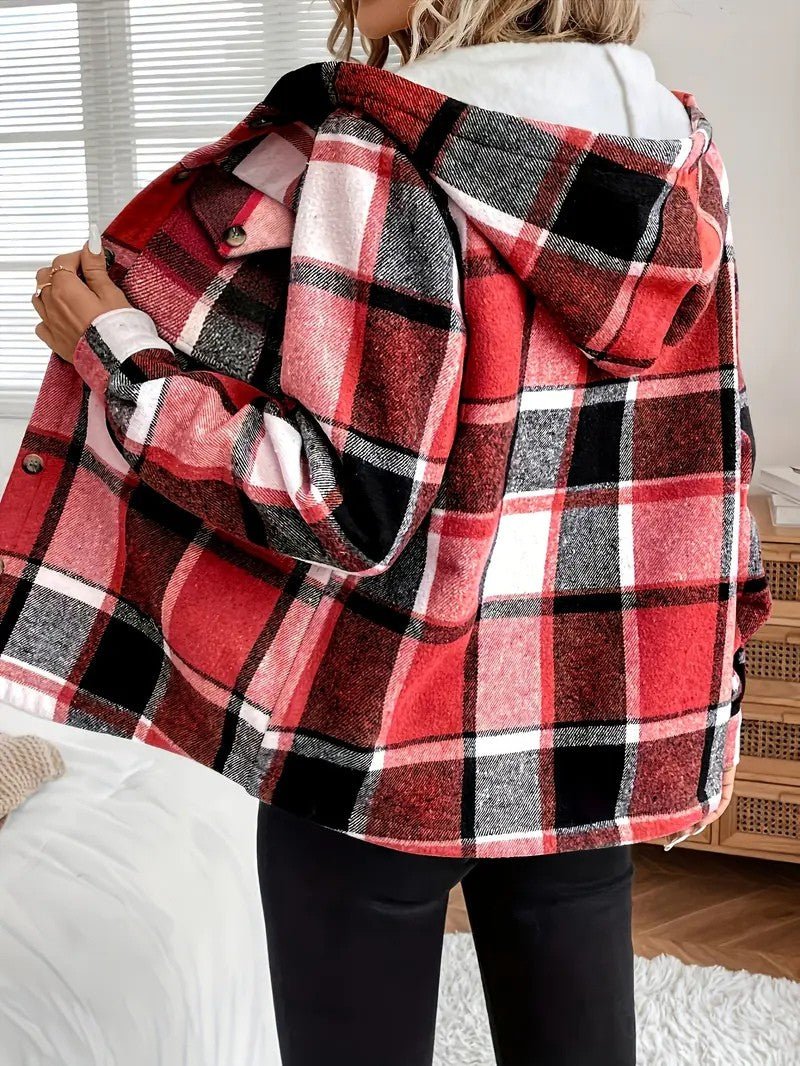 Plaid Hooded Fleece - Lined Shirt Jacket - Women's Winter Jacket - Wild Eye Vision