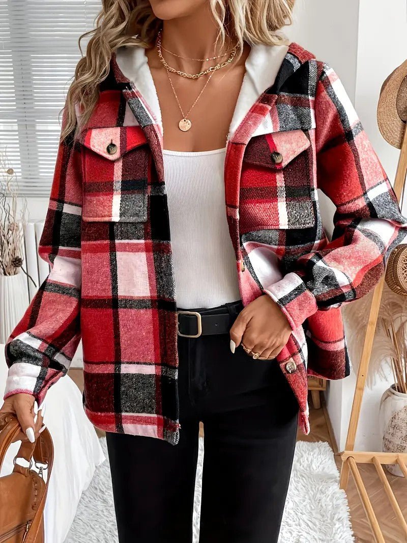 Plaid Hooded Fleece - Lined Shirt Jacket - Women's Winter Jacket - Wild Eye Vision