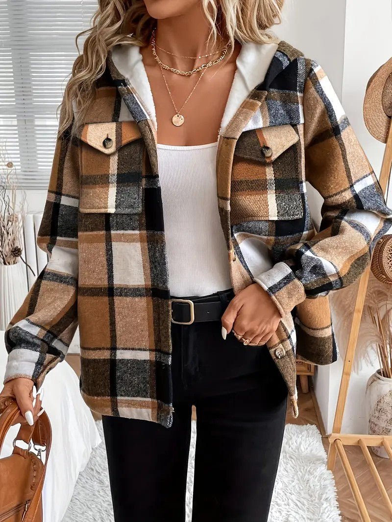 Plaid Hooded Fleece - Lined Shirt Jacket - Women's Winter Jacket - Wild Eye Vision