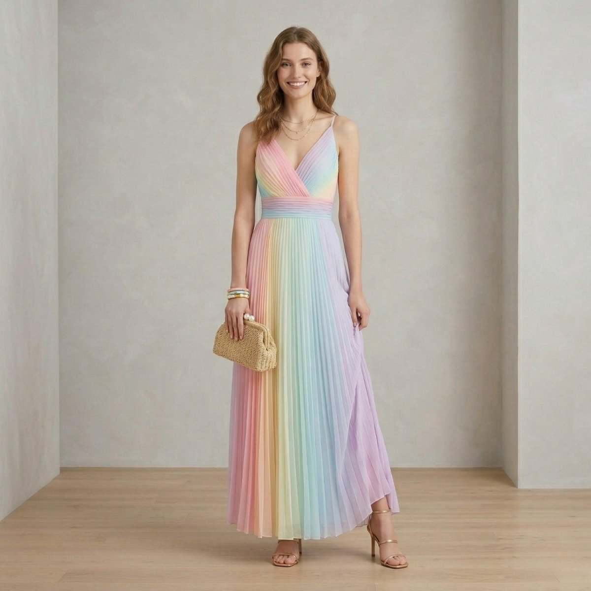 Rainbow Pleated Maxi Dress - Maxi Dress - Wild Eye Vision