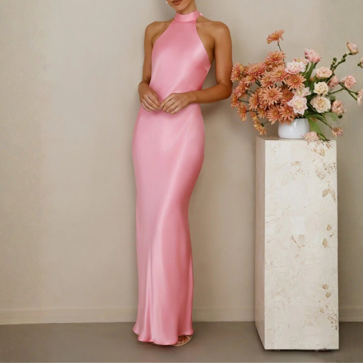 Satin High Neck Maxi Dress - Maxi Dress - Wild Eye Vision