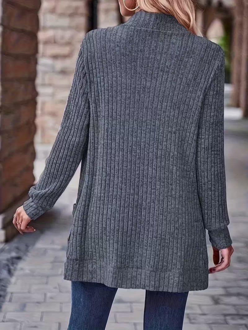 Women's Ribbed Knit Cardigan with Pockets - Women Knit Cardigan - Wild Eye Vision