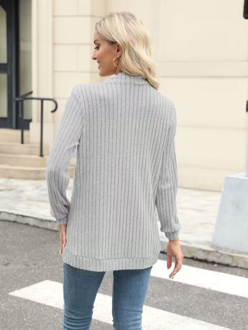 Women's Ribbed Knit Cardigan with Pockets - Women Knit Cardigan - Wild Eye Vision
