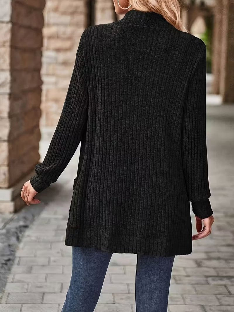 Women's Ribbed Knit Cardigan with Pockets - Women Knit Cardigan - Wild Eye Vision