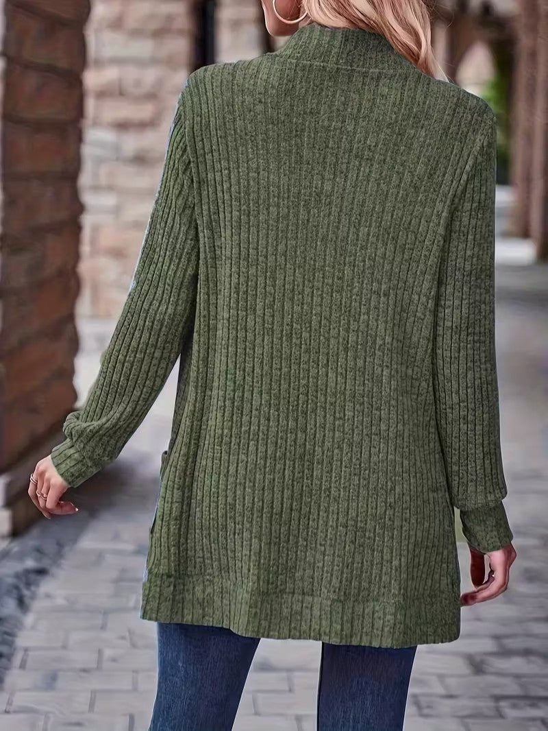 Women's Ribbed Knit Cardigan with Pockets - Women Knit Cardigan - Wild Eye Vision